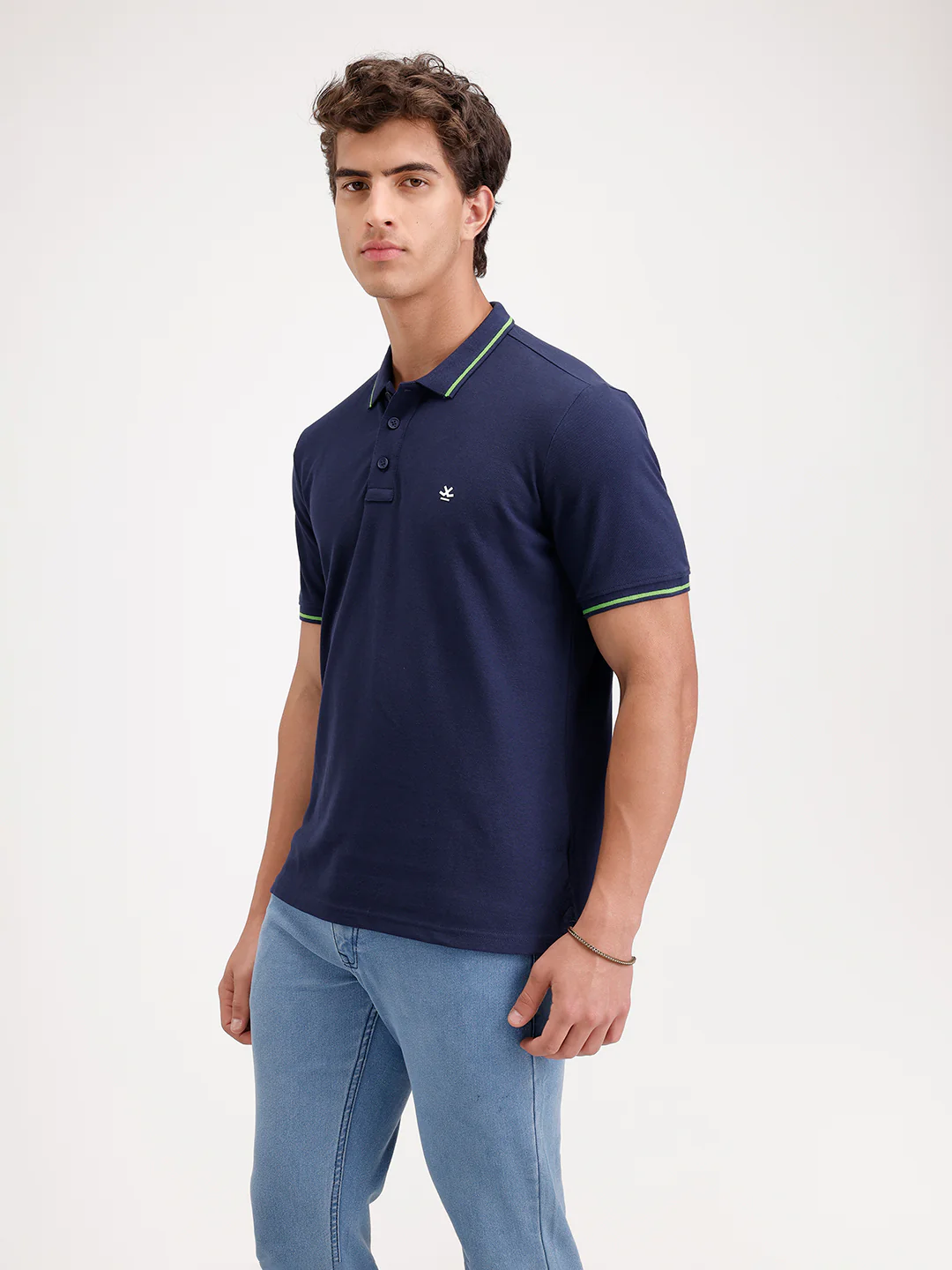 Solid Slim Fit Tipping Collar Polo T-Shirt | Navy Blue - Image 4