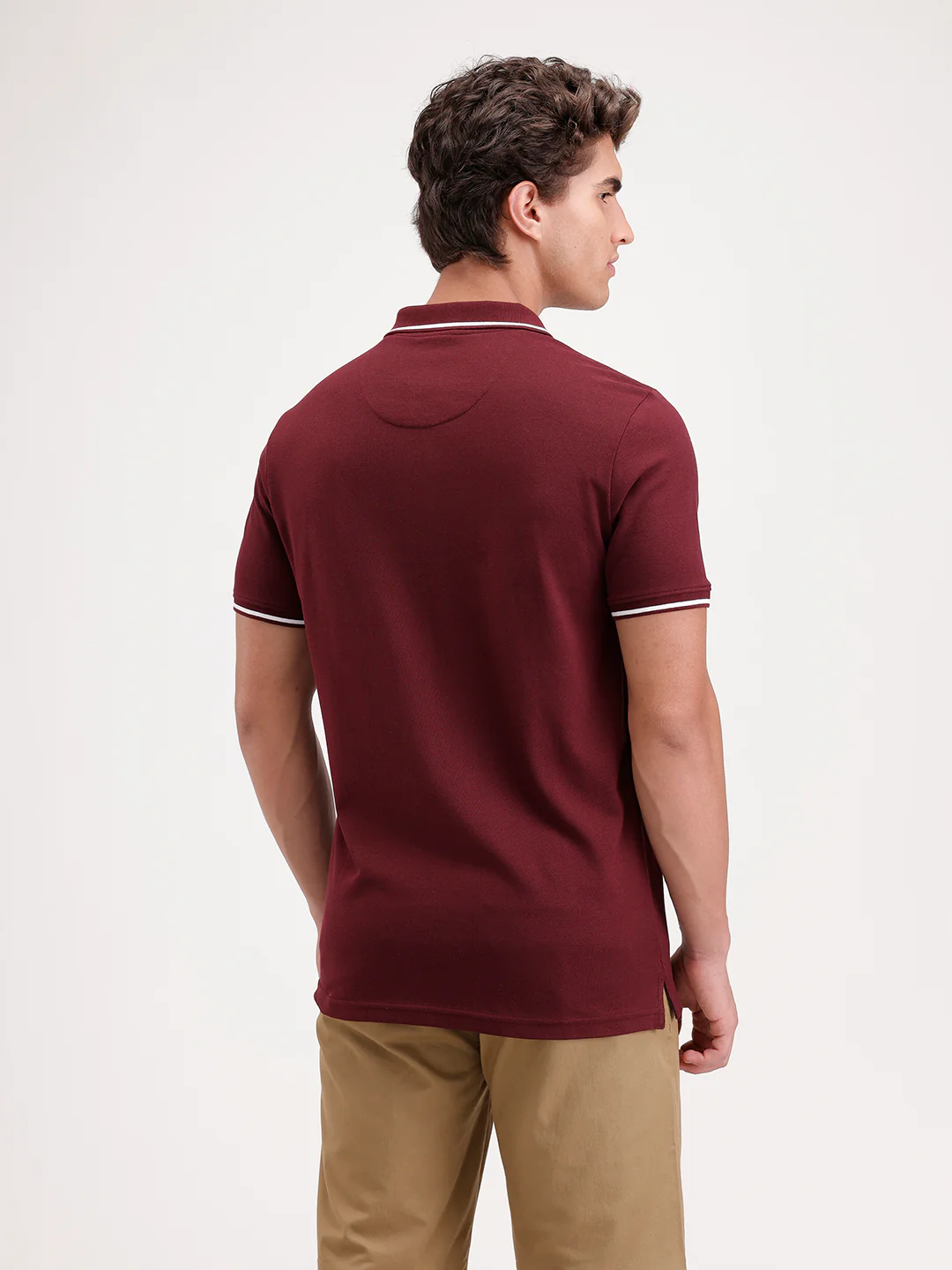 Solid Slim Fit Tipping collar Polo T-Shirt | Wine - Image 3