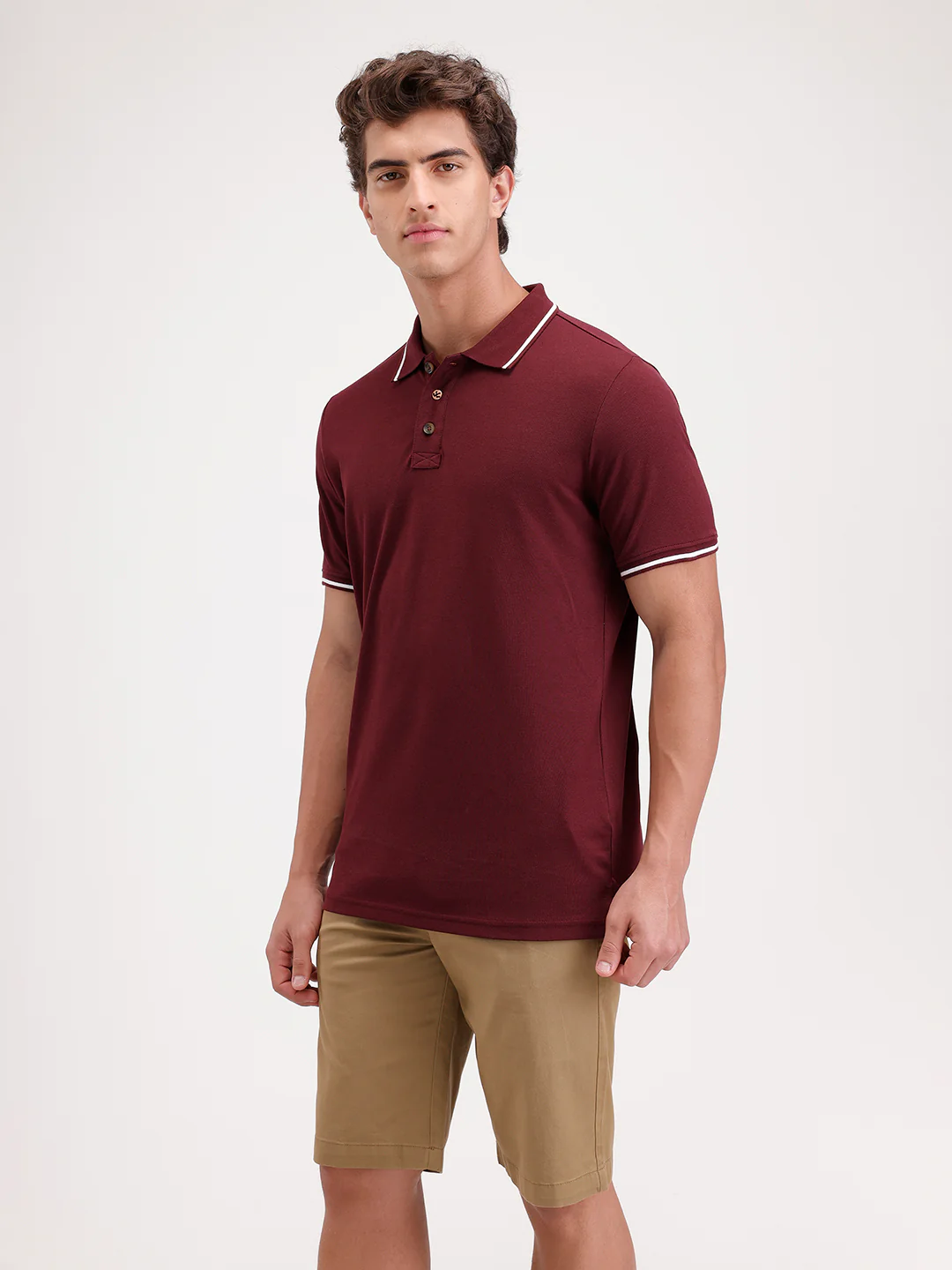 Solid Slim Fit Tipping collar Polo T-Shirt | Wine - Image 4