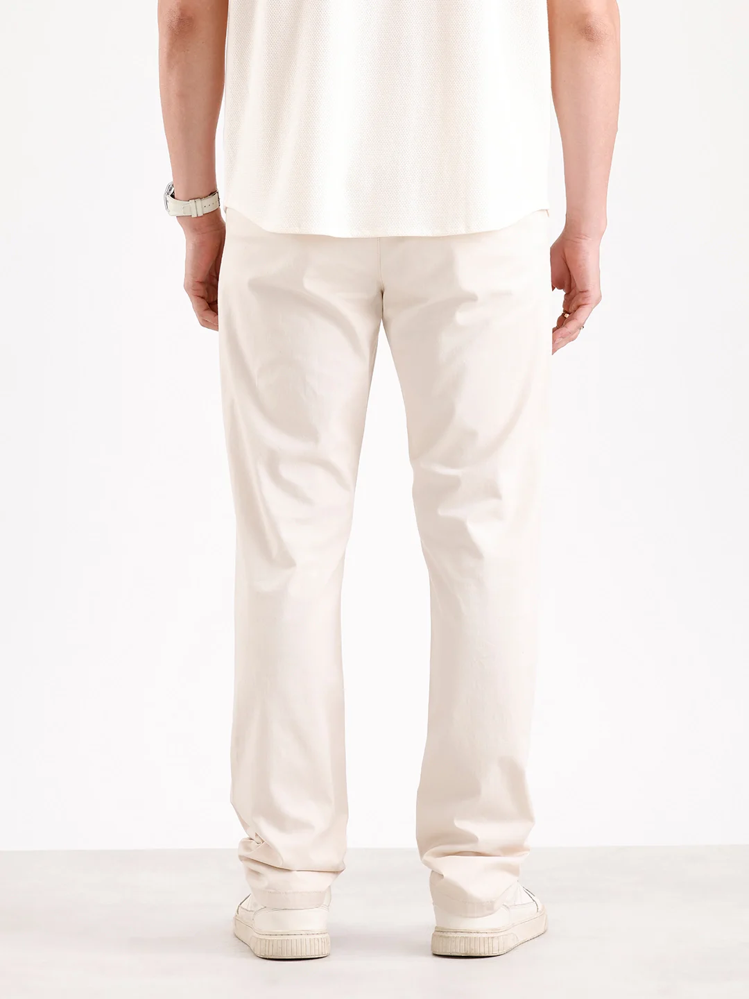 Solid Slim Fit Trouser | Cream - Image 3