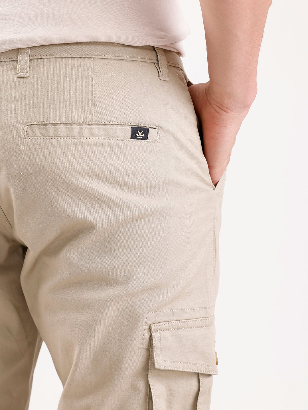 Solid Straight Fit Cargo Trouser | Beige - Image 5