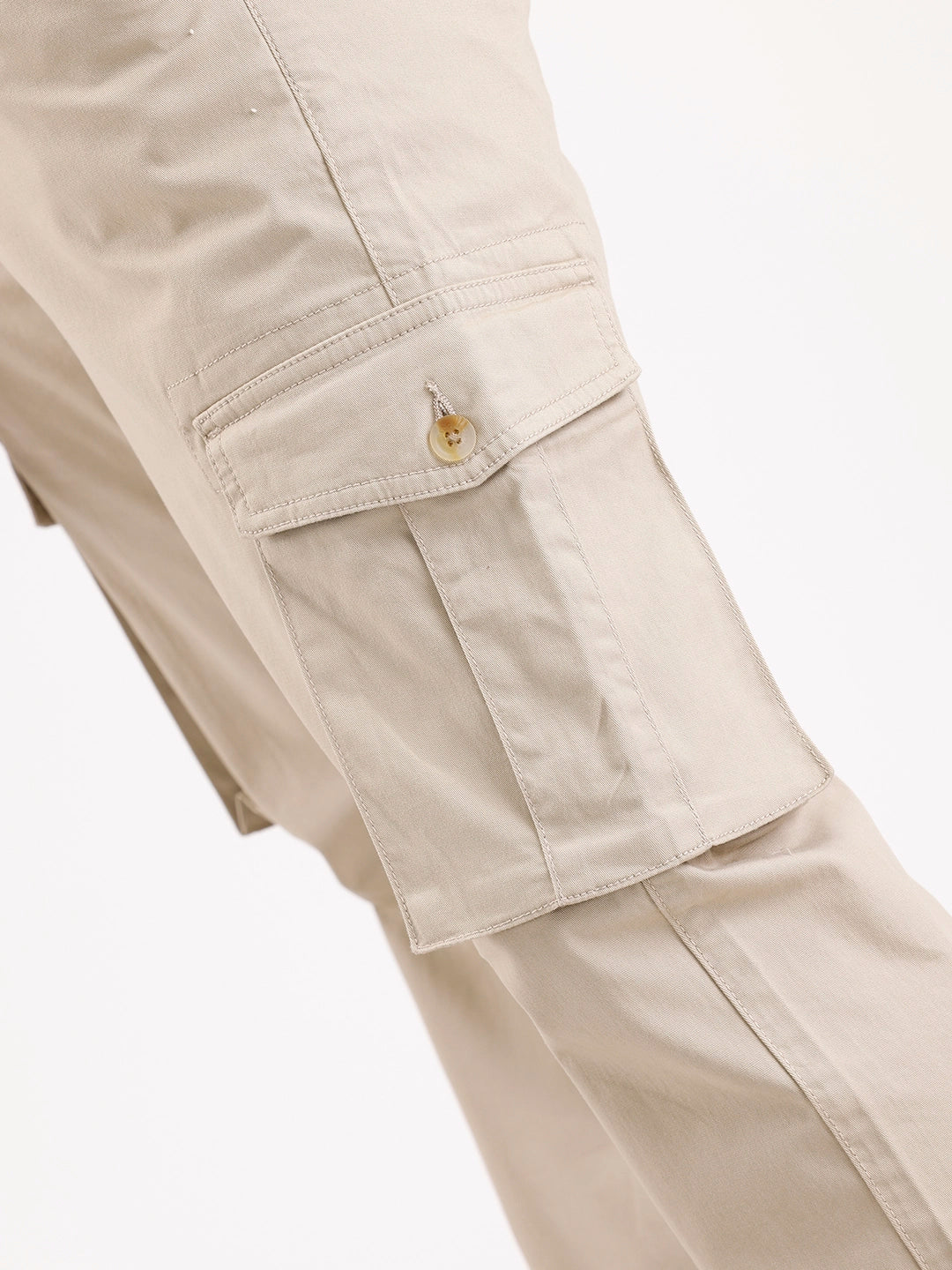 Solid Straight Fit Cargo Trouser | Beige - Image 6