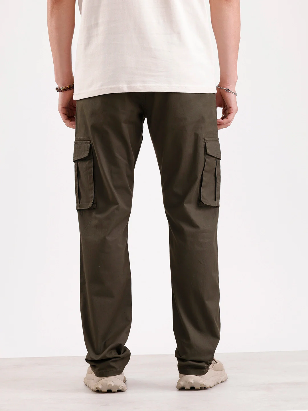 Solid Straight Fit Cargo Trouser | Olive - Image 3