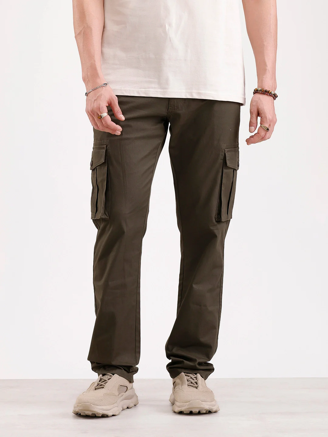 Solid Straight Fit Cargo Trouser | Olive - Image 6
