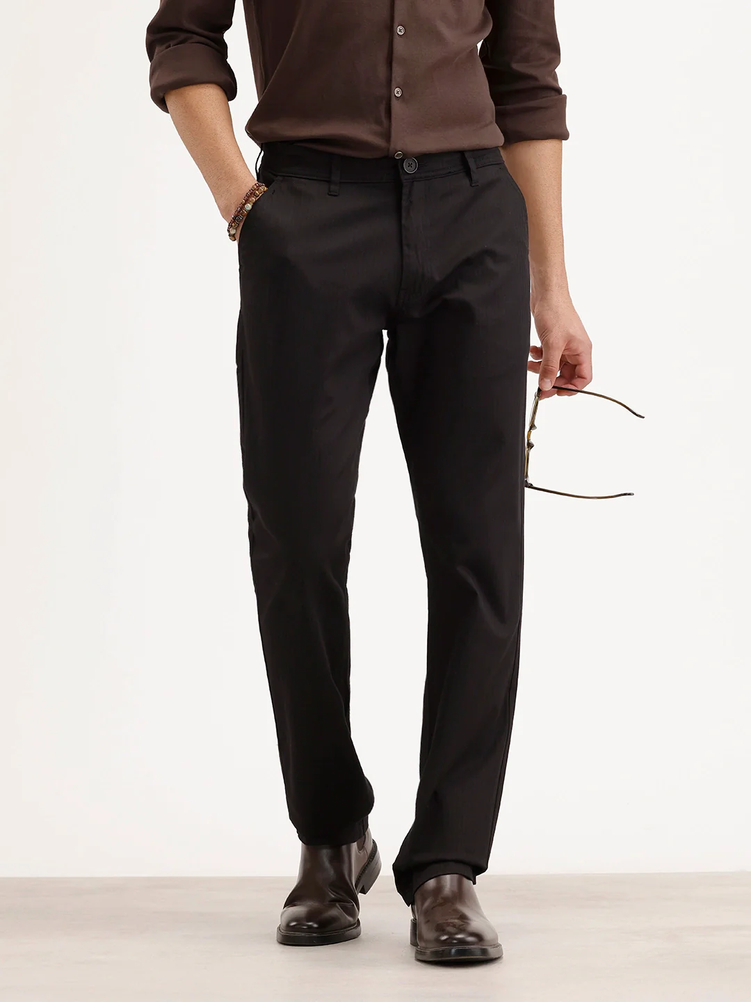 Solid Straight Fit Trouser | Black