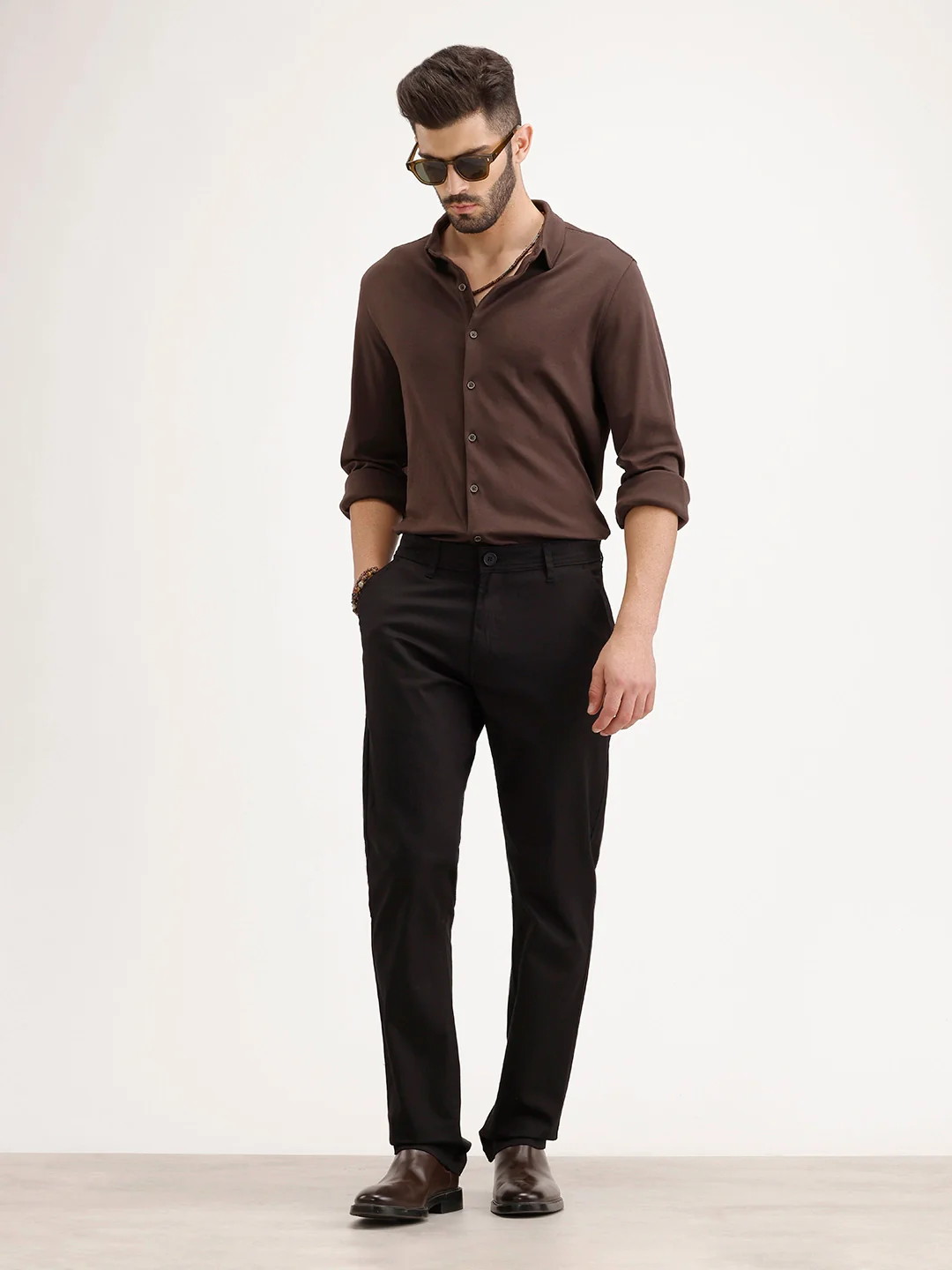 Solid Straight Fit Trouser | Black - Image 2