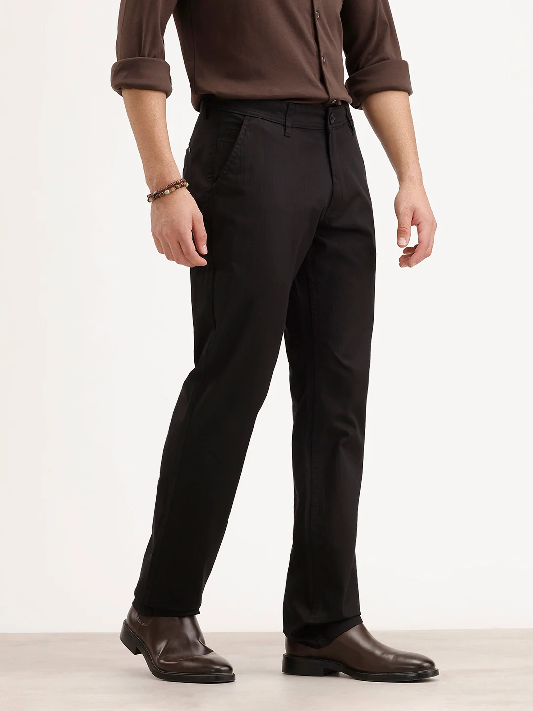 Solid Straight Fit Trouser | Black - Image 4