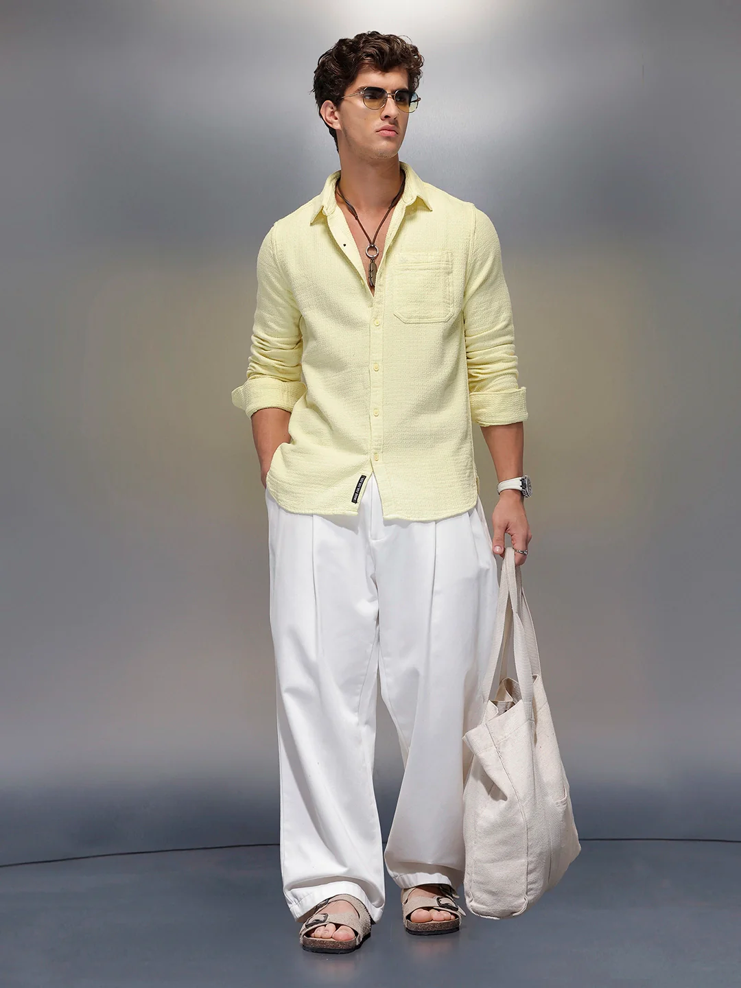 Solid Textured Full Sleeve Shirt | Yellow - Image 2