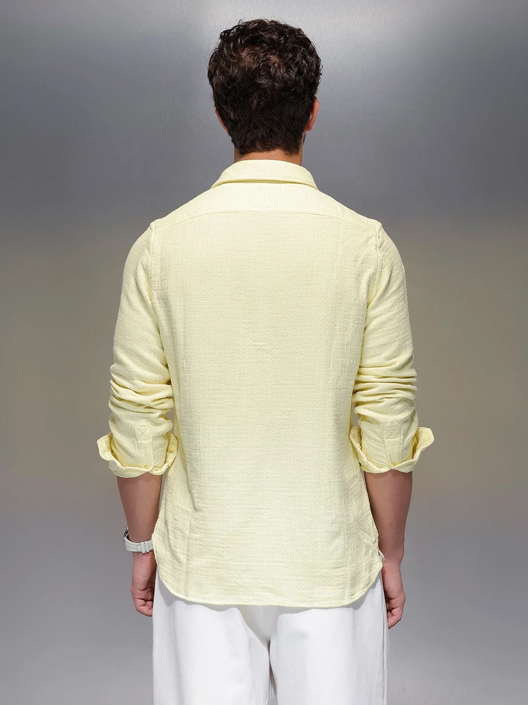 Solid Textured Full Sleeve Shirt | Yellow - Image 3