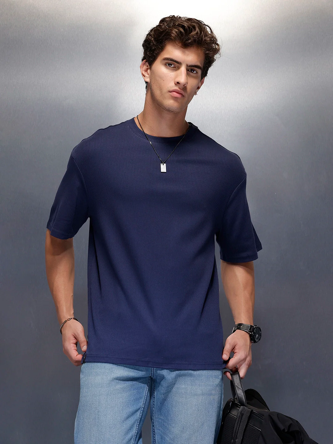 Solid Textured T-Shirt | Navy Blue