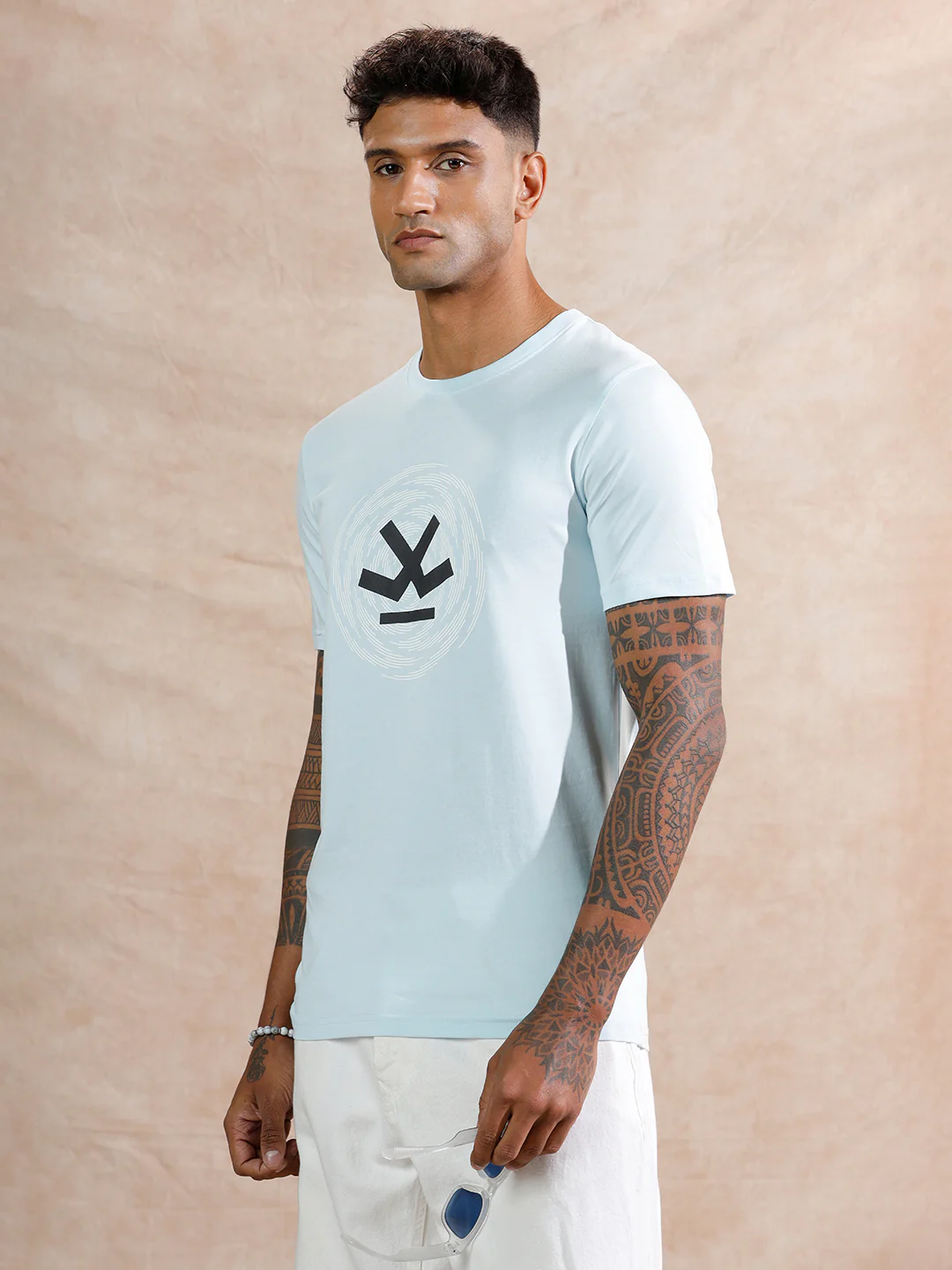 Spiral Circles Logo Printed T-Shirt | Blue