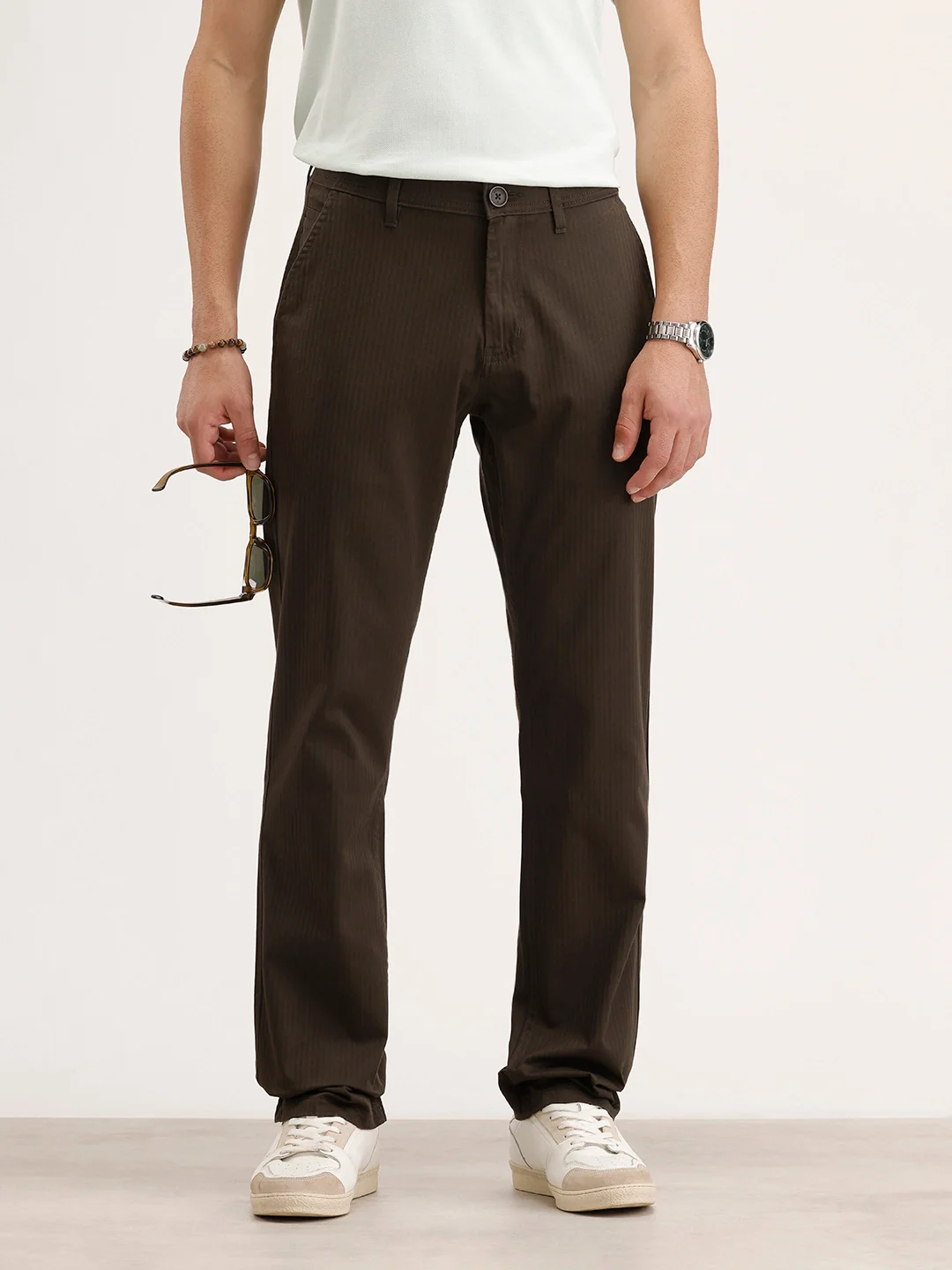 Straight Fit Solid Trouser | Brown