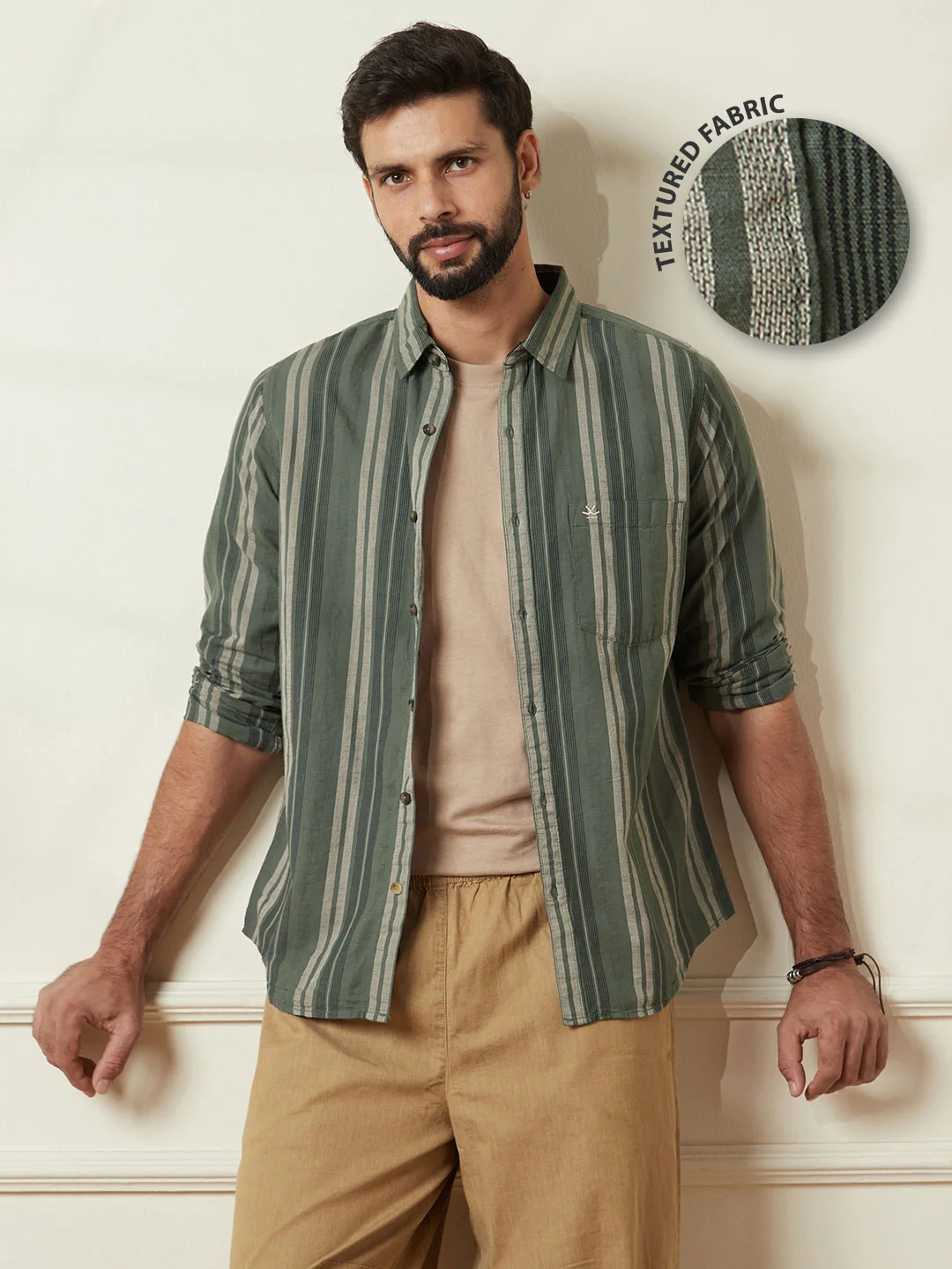 Striped Slim Fit Dobby Shirt | Green - Image 2