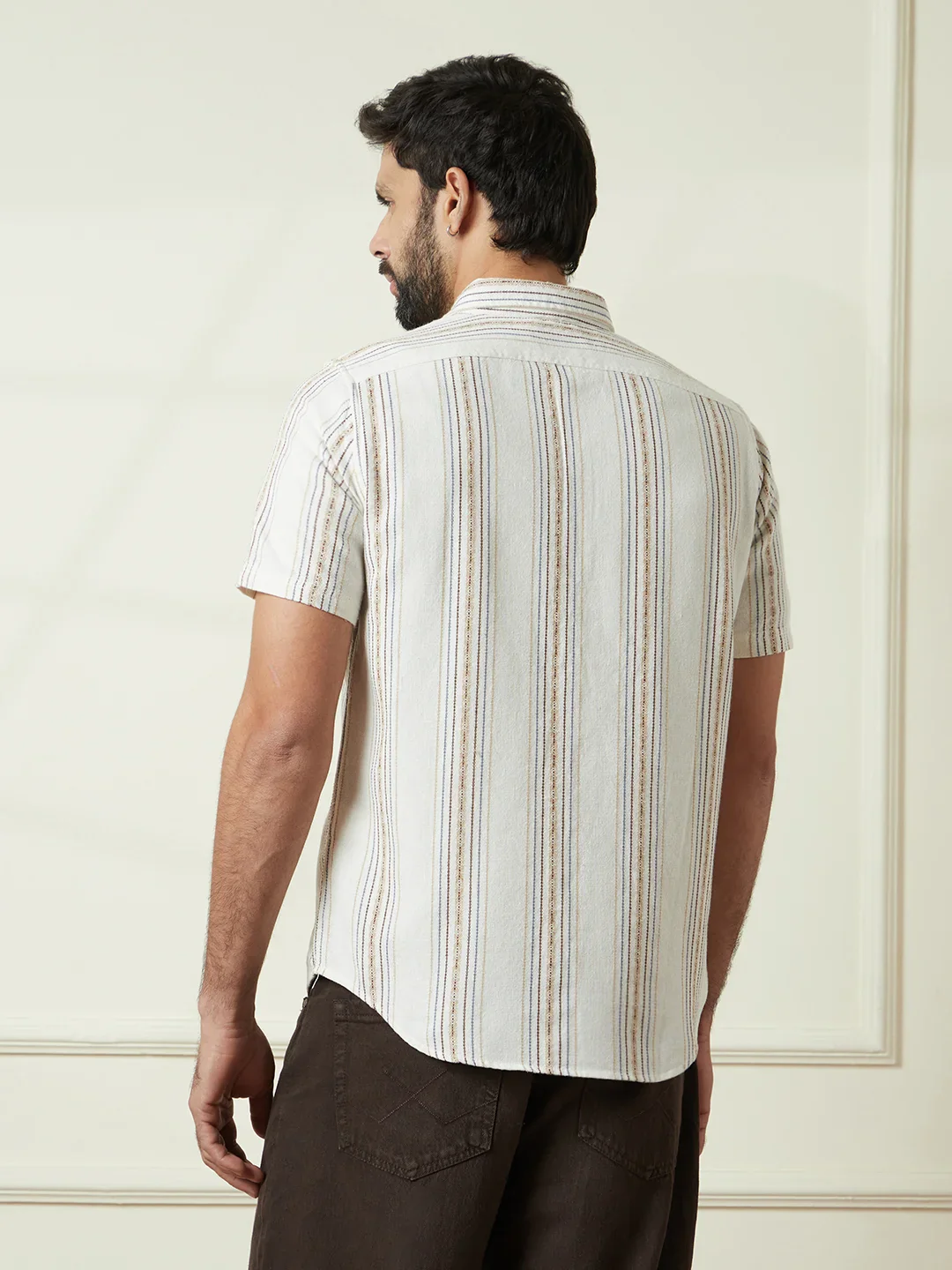 Striped Short Sleeve Textured Shirt | Off White - Image 3