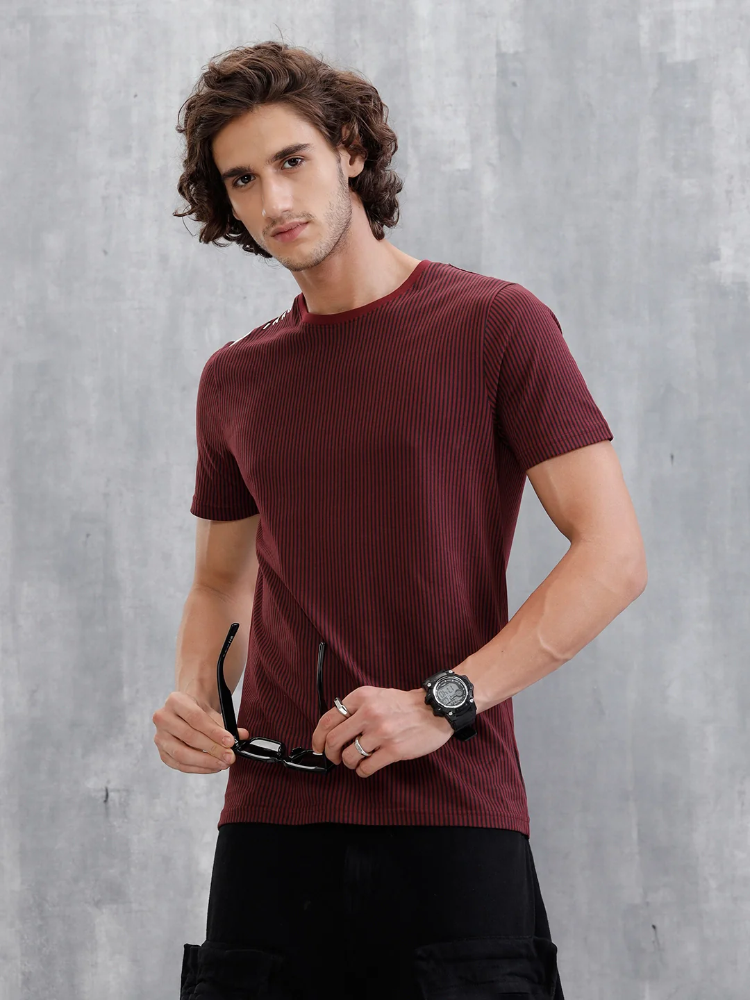 Striped Slim Fit T-Shirt | Maroon