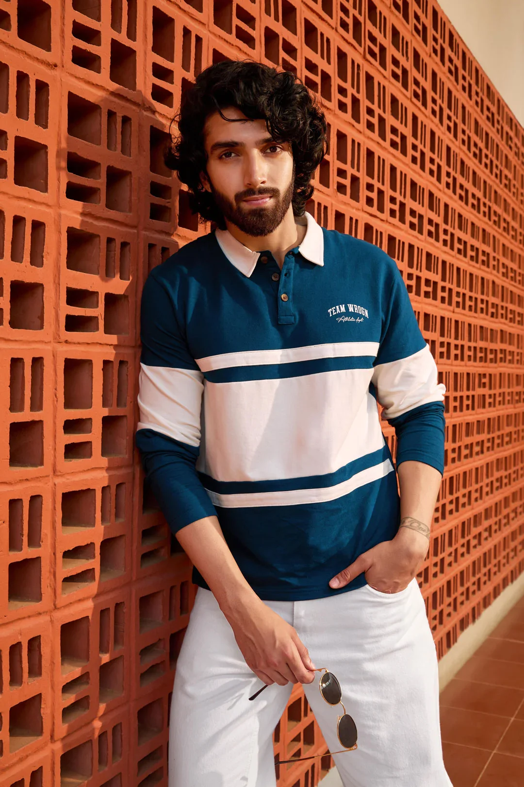 Colour Blocked Varsity Polo T-Shirt | Navy Blue