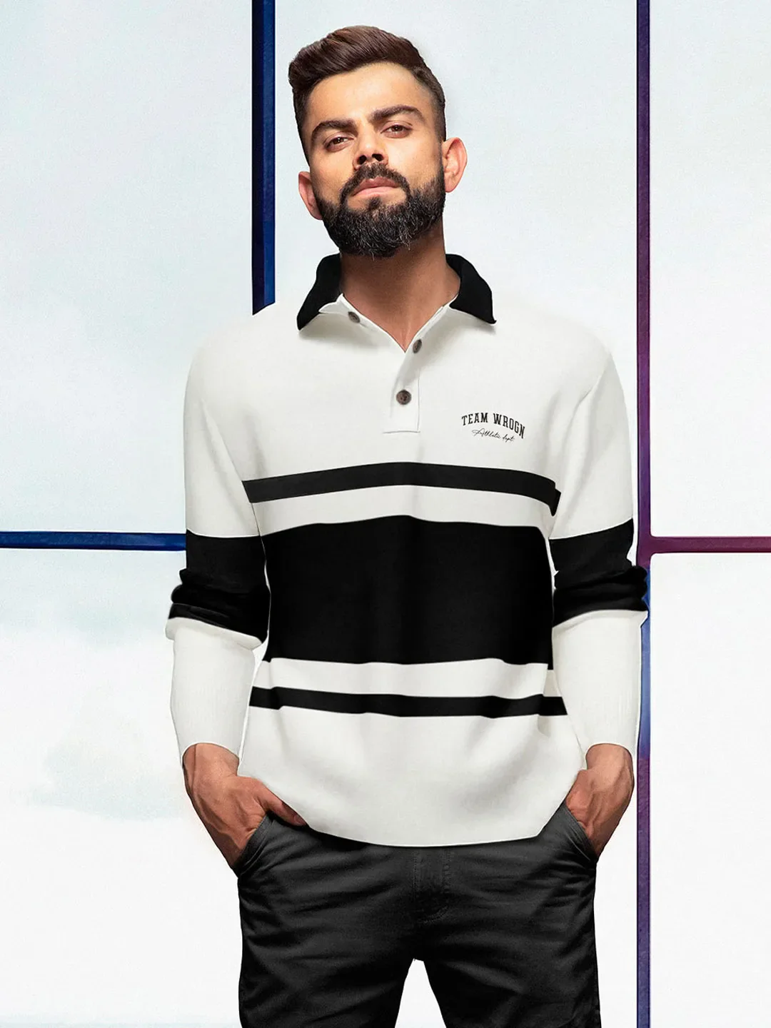 Colour Blocked Varsity Polo T-Shirt | Off White