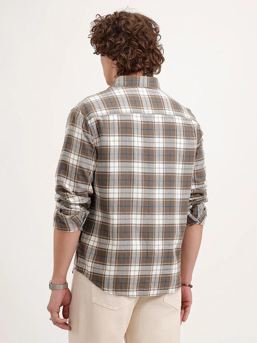 Textured Comfort Fit Checkered Pattern Shirt With Branding | Brown - Image 3