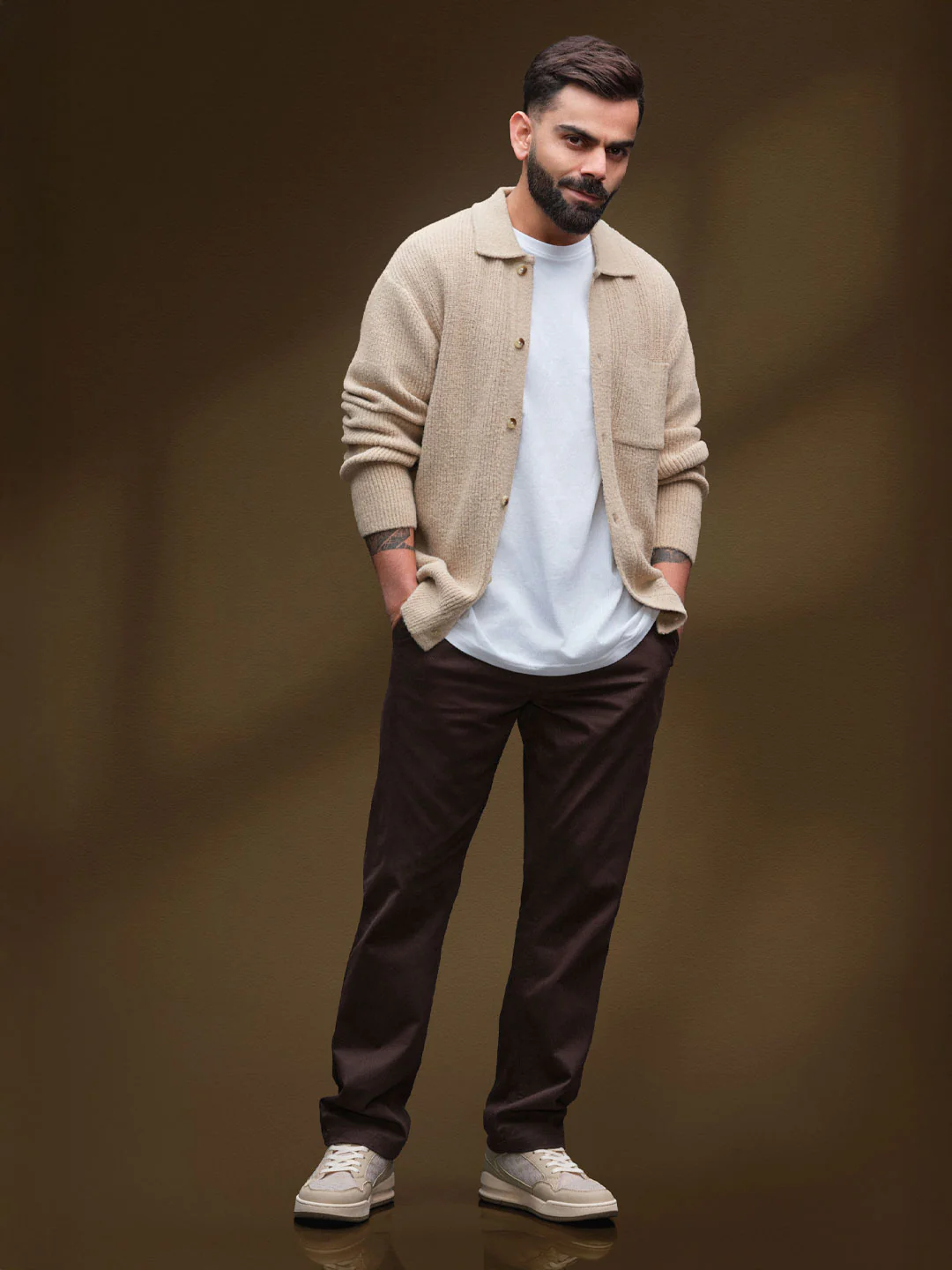Textured Knit Button-Down Sweater | Beige - Image 2