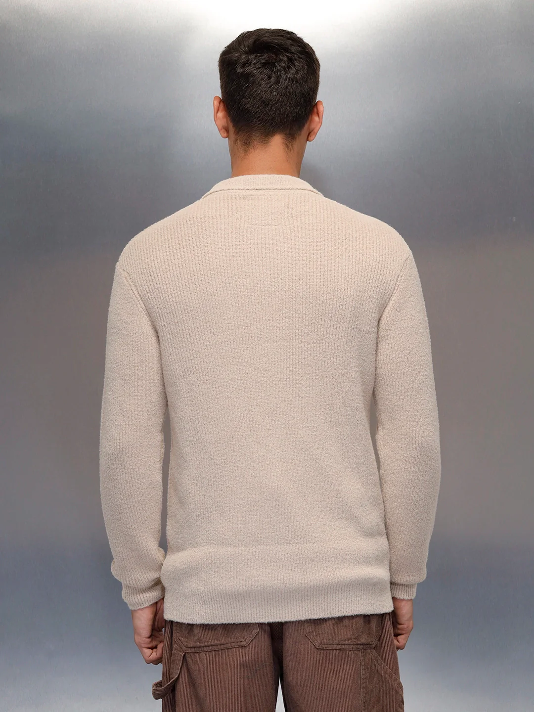 Textured Knit Button-Down Sweater | Beige - Image 6