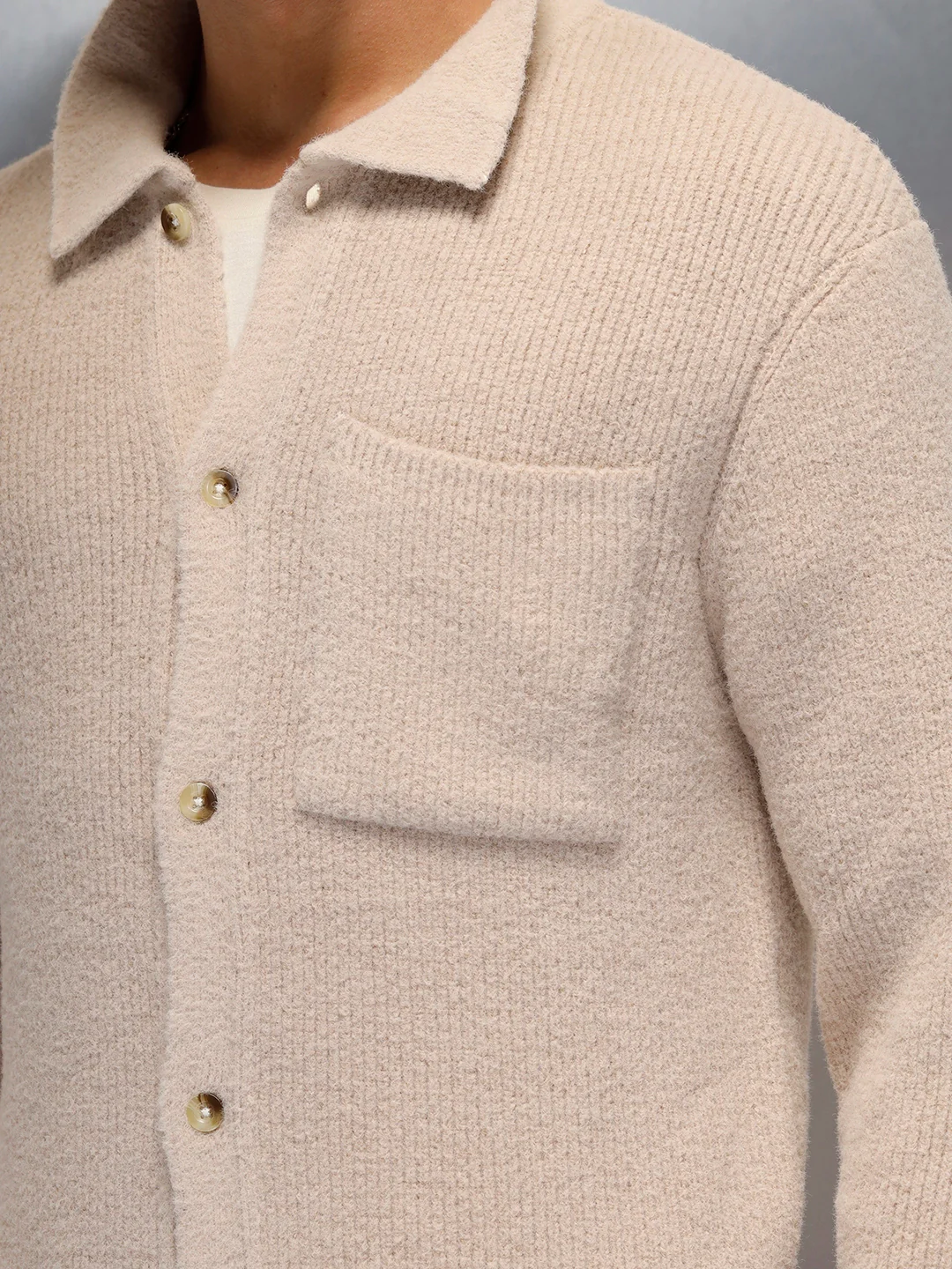 Textured Knit Button-Down Sweater | Beige - Image 8