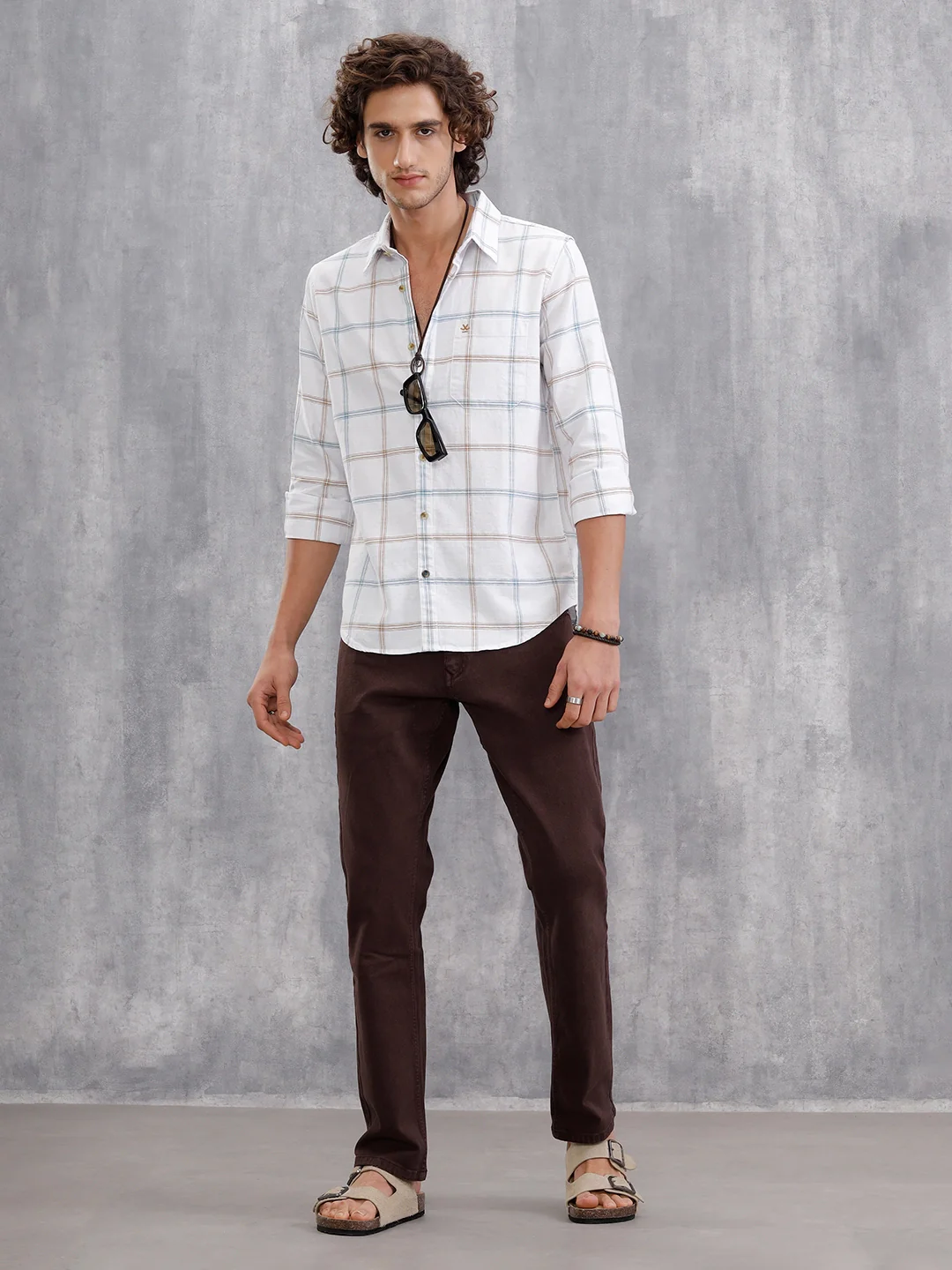 Textured Notebook Check Shirt In Slim Fit | White - Image 2
