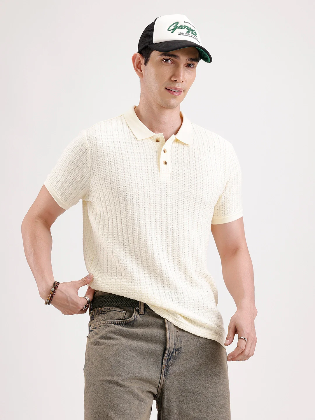 Textured Slim Fit Polo T-Shirt | Yellow