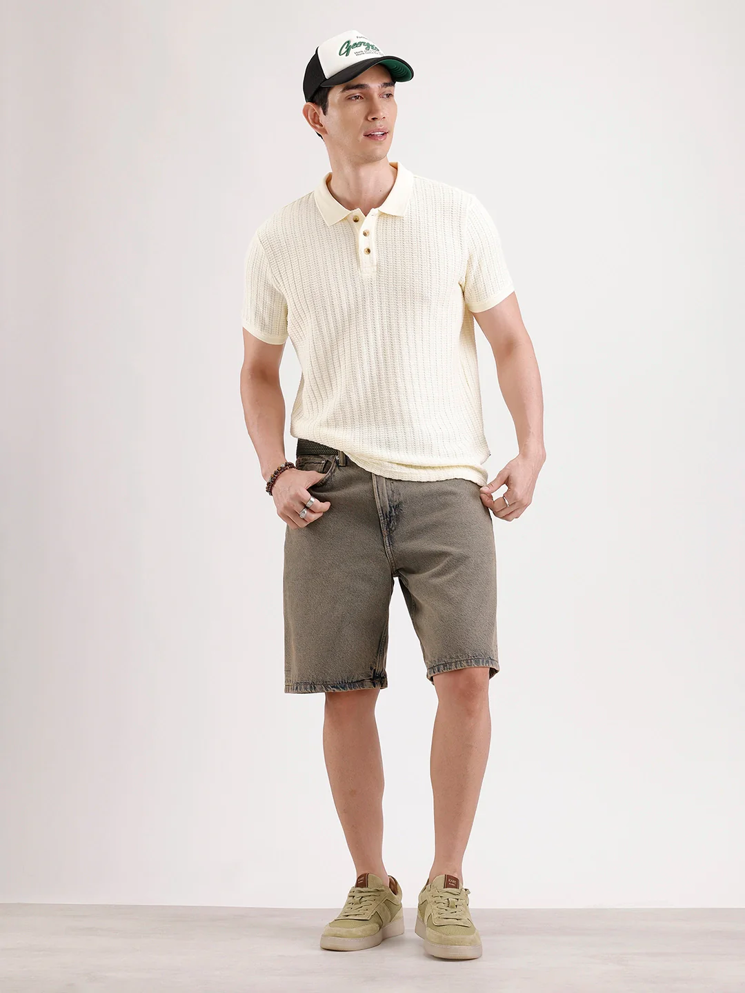 Textured Slim Fit Polo T-Shirt | Yellow - Image 2