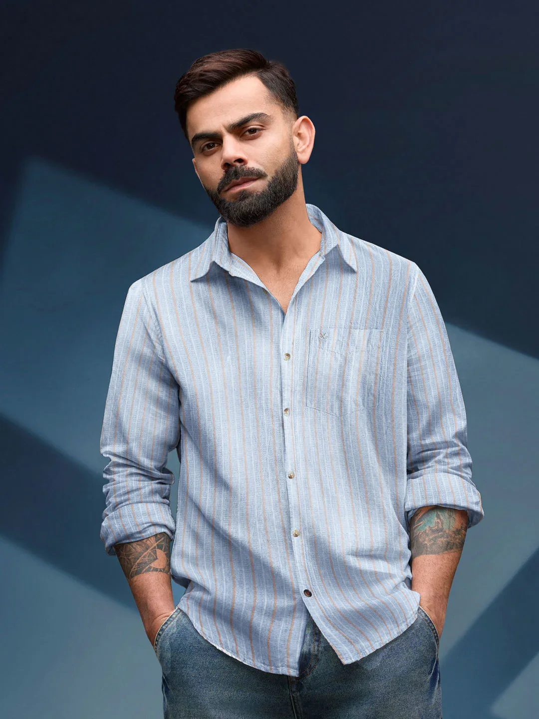 Textured Stripes Slim Fit Shirt | Light Blue
