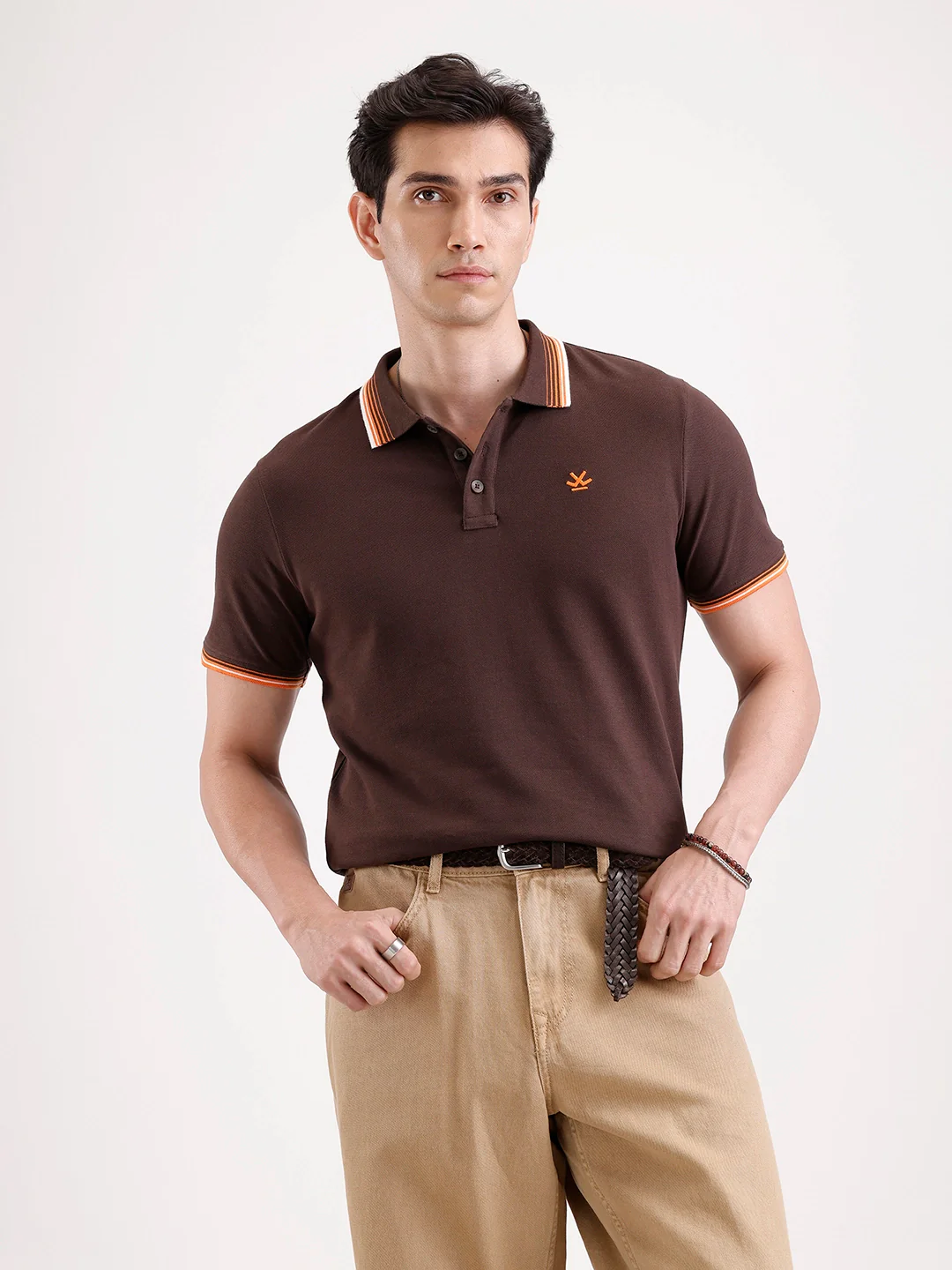 Tipping Collar Polo T-Shirt | Brown - Image 3