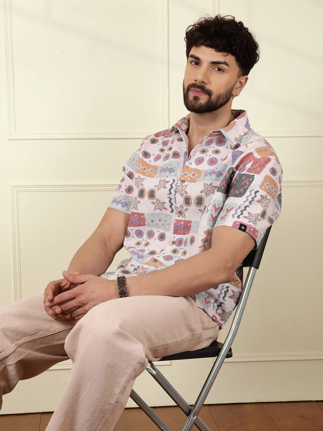 Abstract Printed Open Dobby Shirt | Multicolor