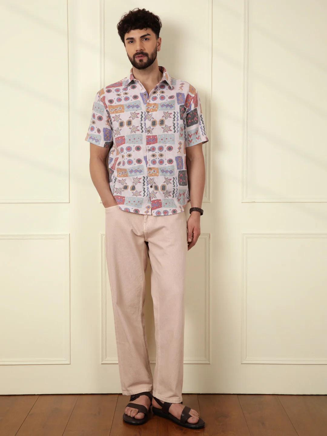 Abstract Printed Open Dobby Shirt | Multicolor - Image 2