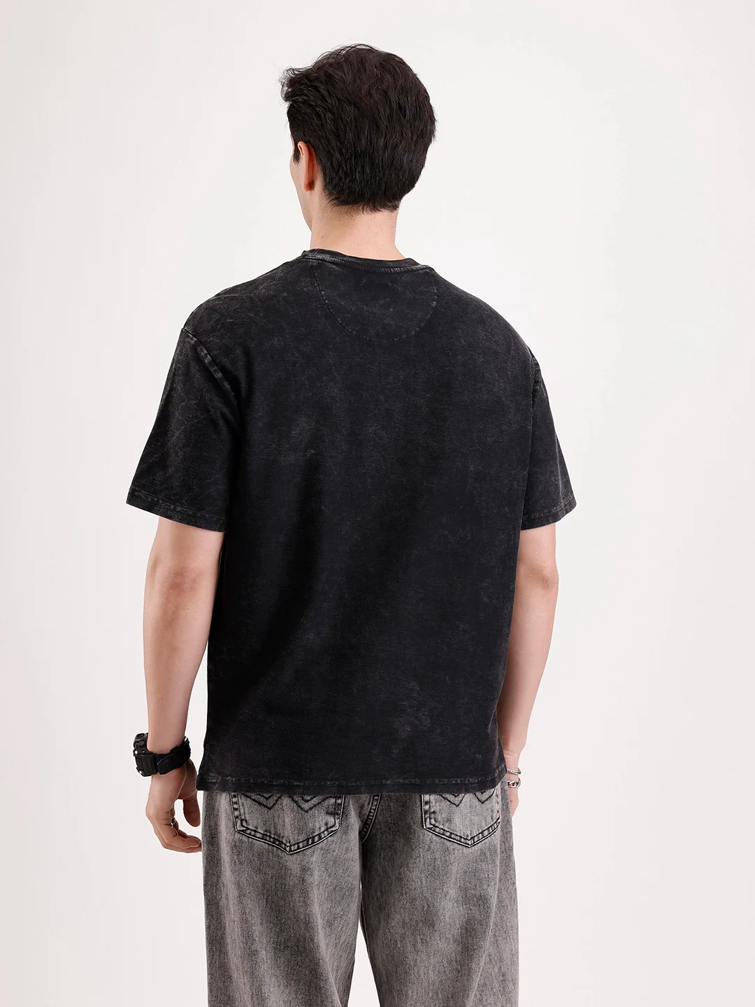 Washed Embroidery Patch T-Shirt | Black - Image 5