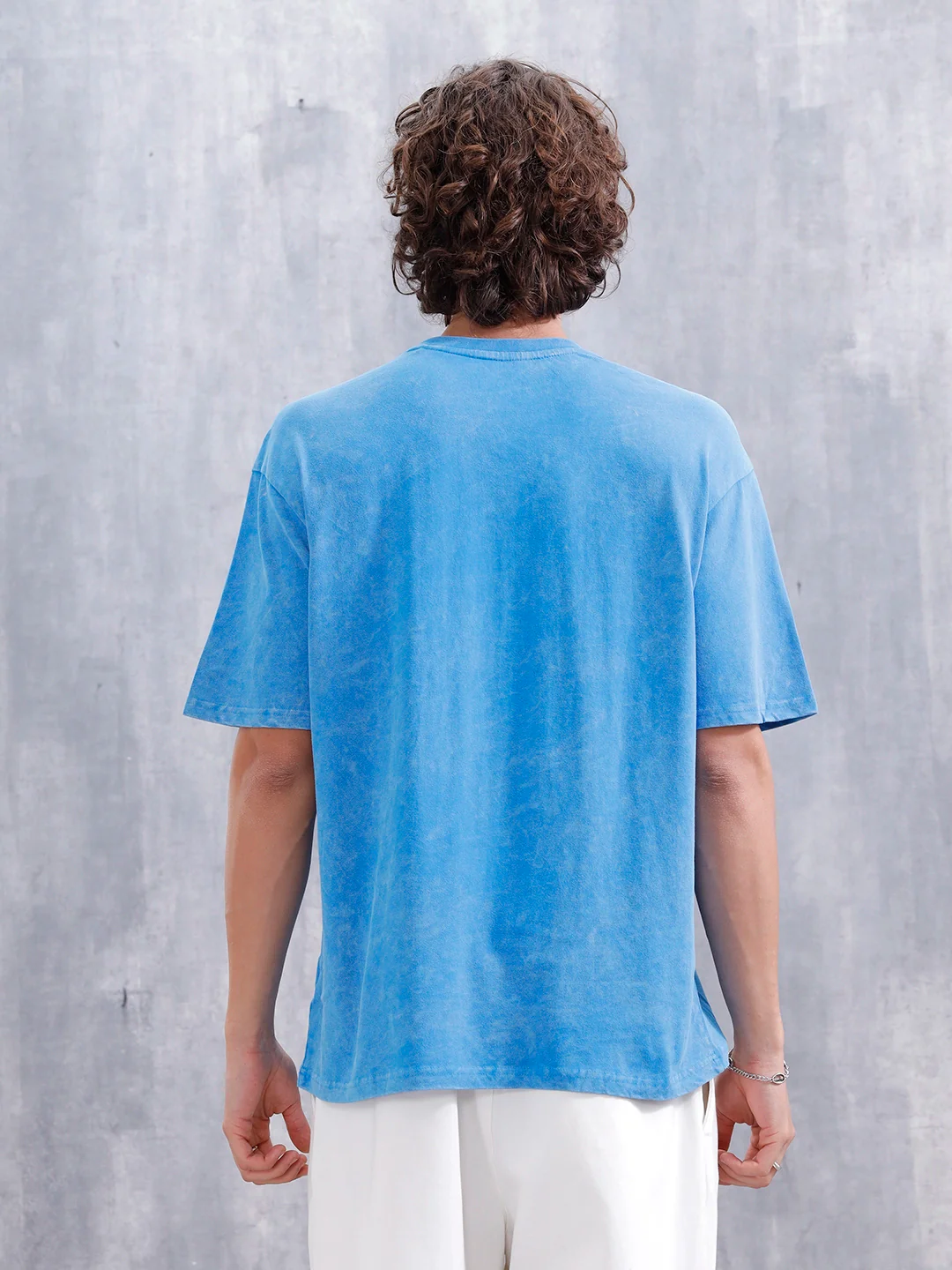 Washed Oversized Crew Neck Tshirt With Print | Blue - Image 4