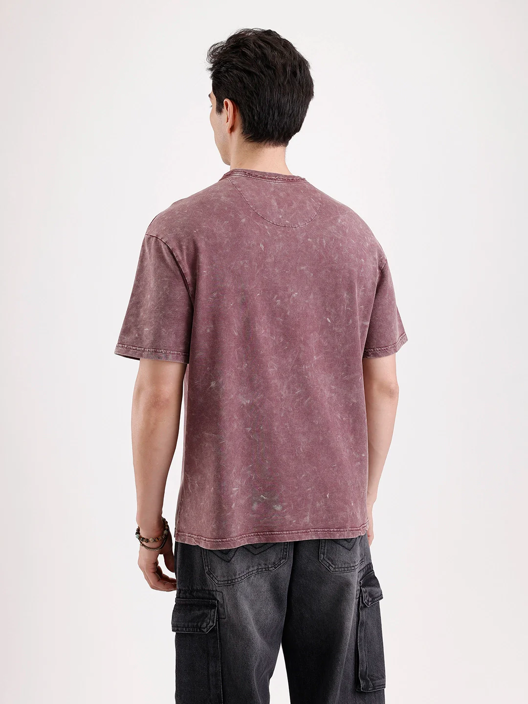 Washed Placement Printed Oversized T-Shirt   |  Maroon - Image 4