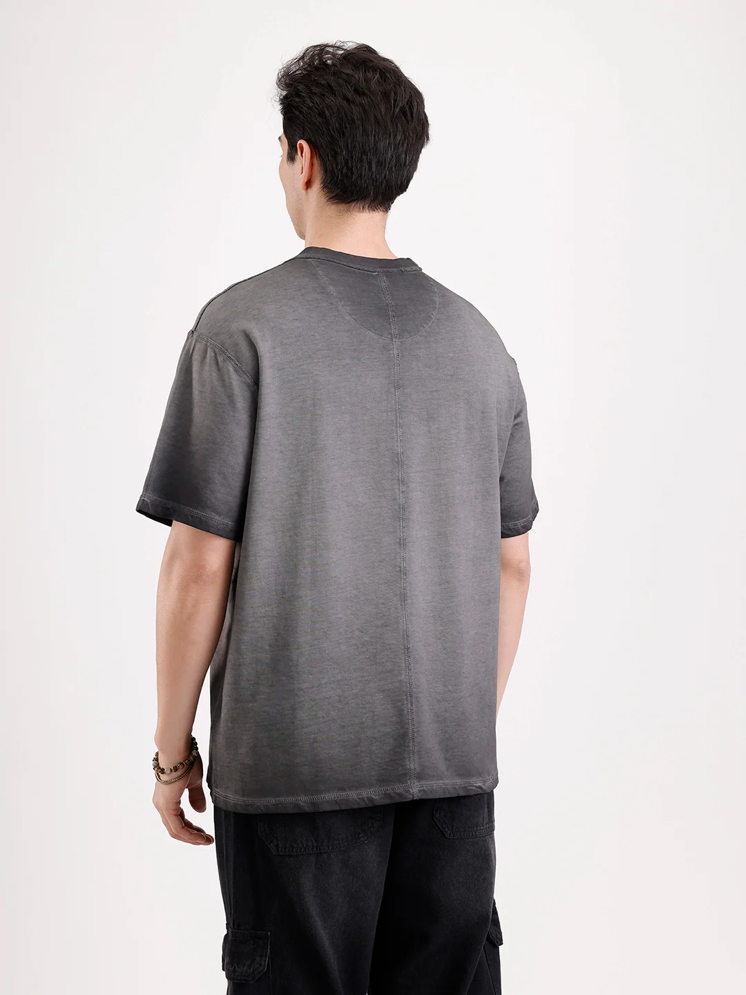 Washed Puff Printed Oversized T-Shirt | Black - Image 3