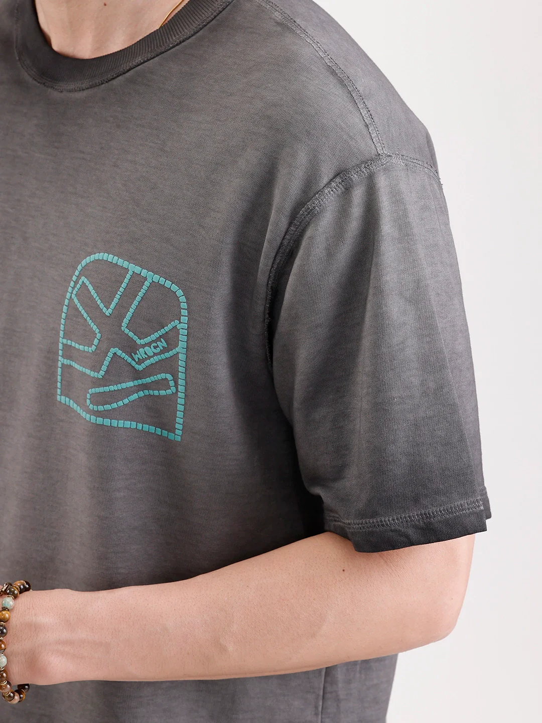 Washed Puff Printed Oversized T-Shirt | Black - Image 5