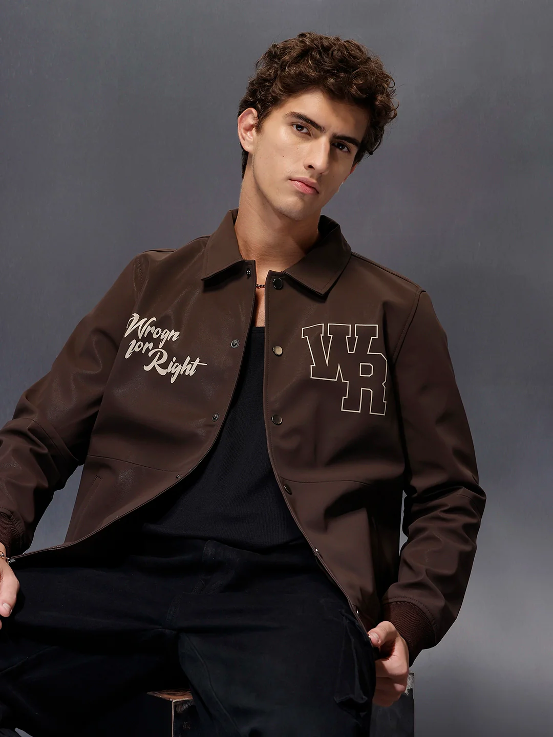 Wrogn Branded Men's Varsity Inspired Jacket | Brown