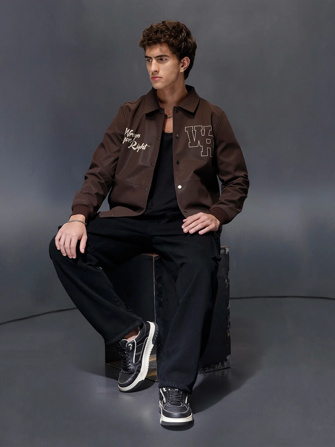 Wrogn Branded Men's Varsity Inspired Jacket | Brown - Image 2