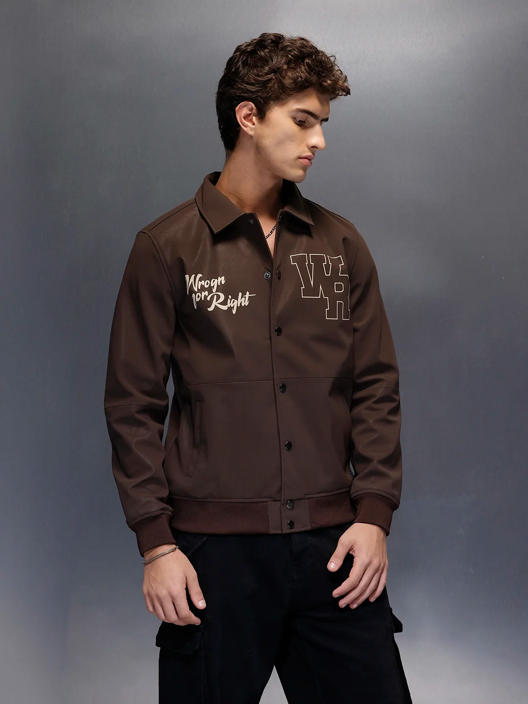 Wrogn Branded Men's Varsity Inspired Jacket | Brown - Image 4