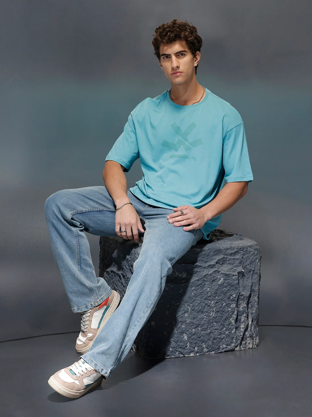Wrogn Branded Oversized Casual Tee | Teal - Image 2