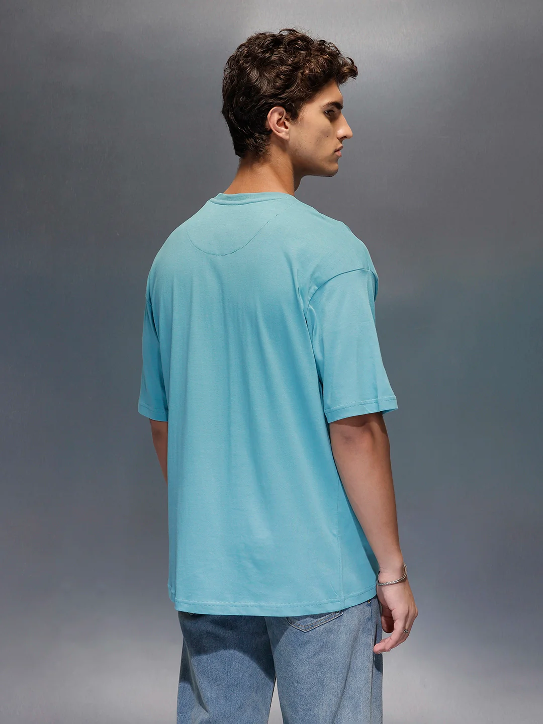 Wrogn Branded Oversized Casual Tee | Teal - Image 3