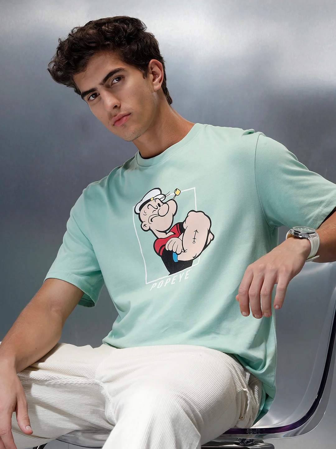 Wrogn Comfort Fit Graphic Printed T-Shirt | Light Green