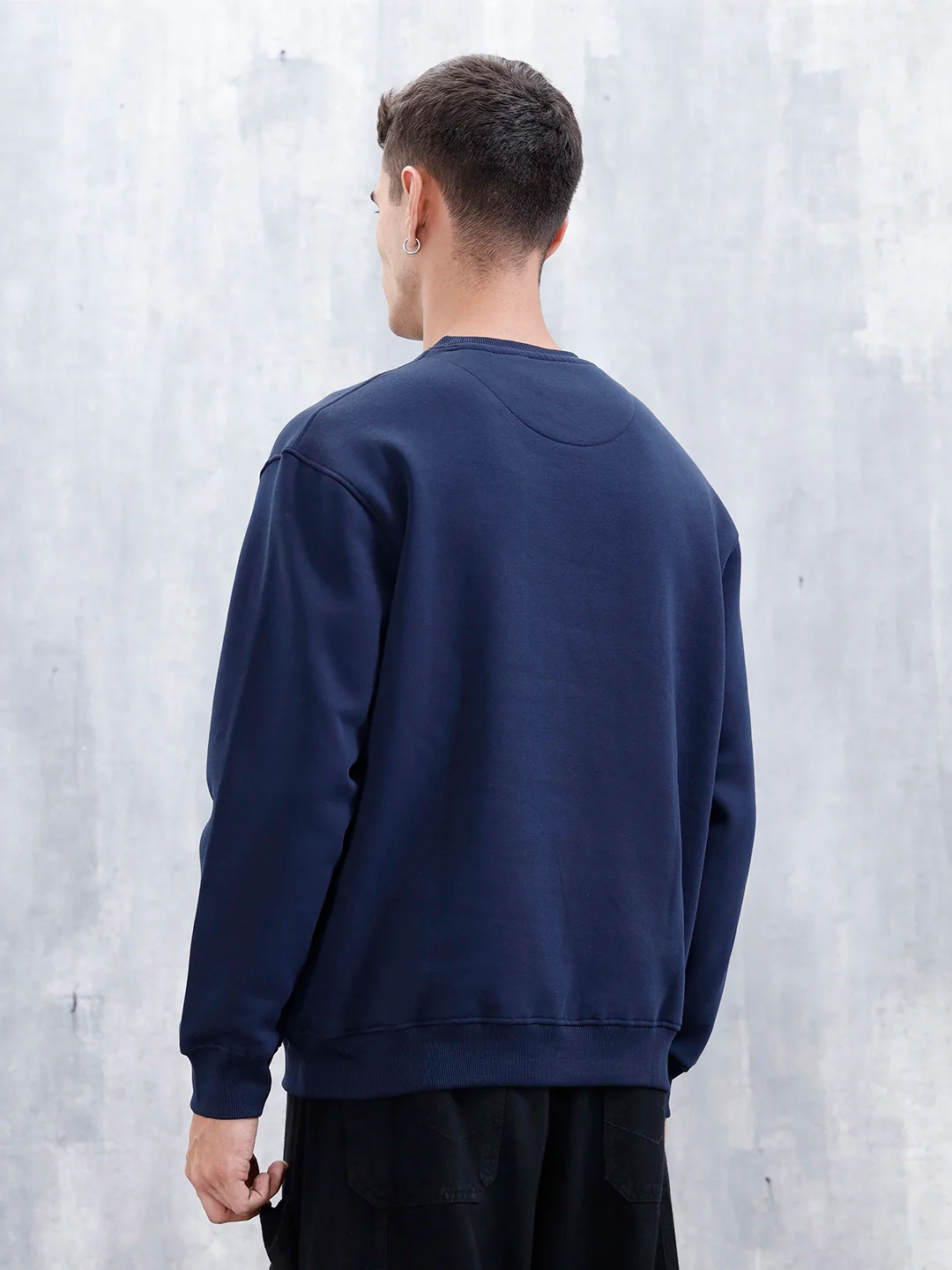 Wrogn Comfort Fit Graphic Sweatshirt For Men | Navy Blue - Image 3