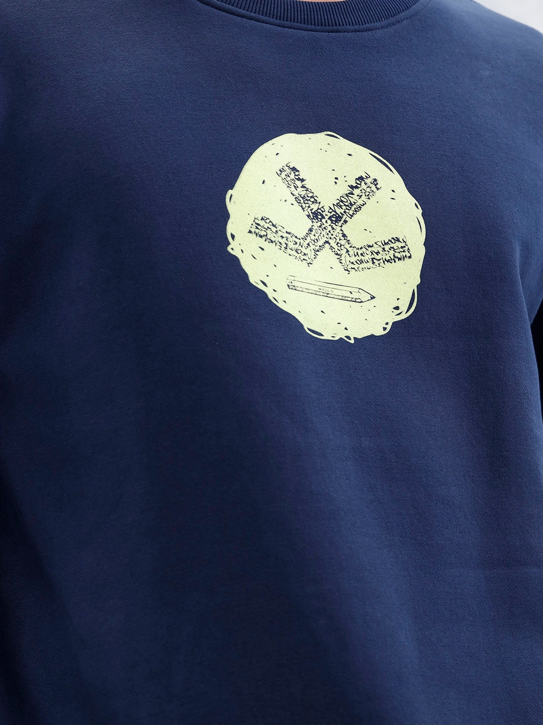 Wrogn Comfort Fit Graphic Sweatshirt For Men | Navy Blue - Image 5