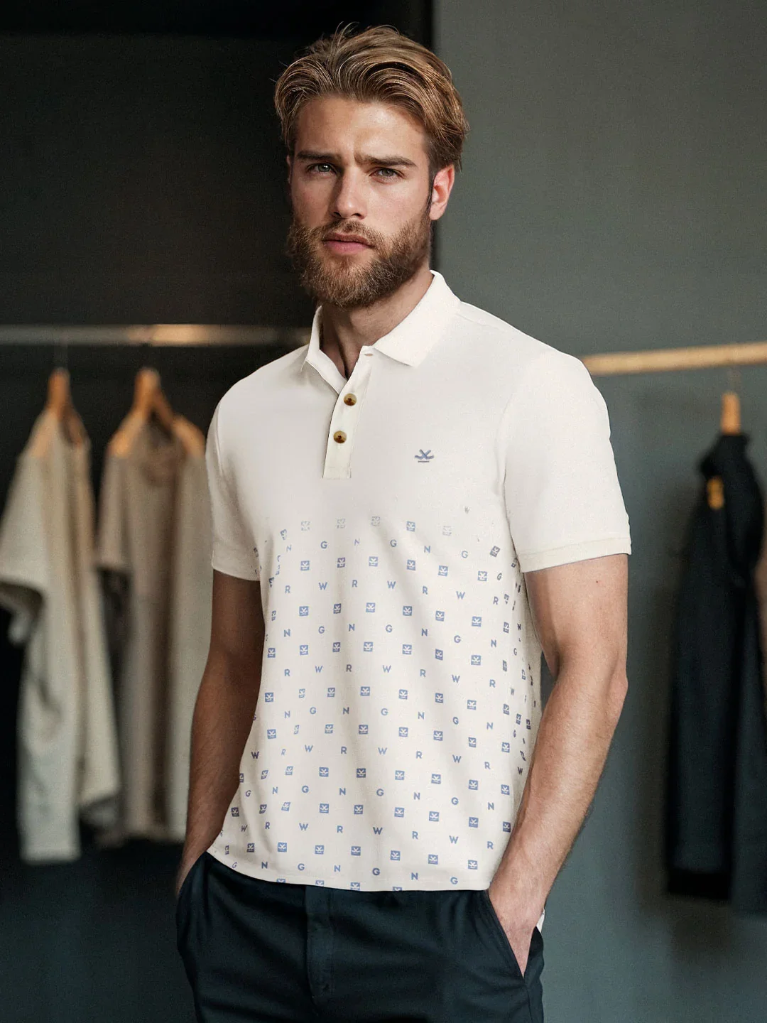 Casual Ombre Printed Polo T-Shirt | Off White