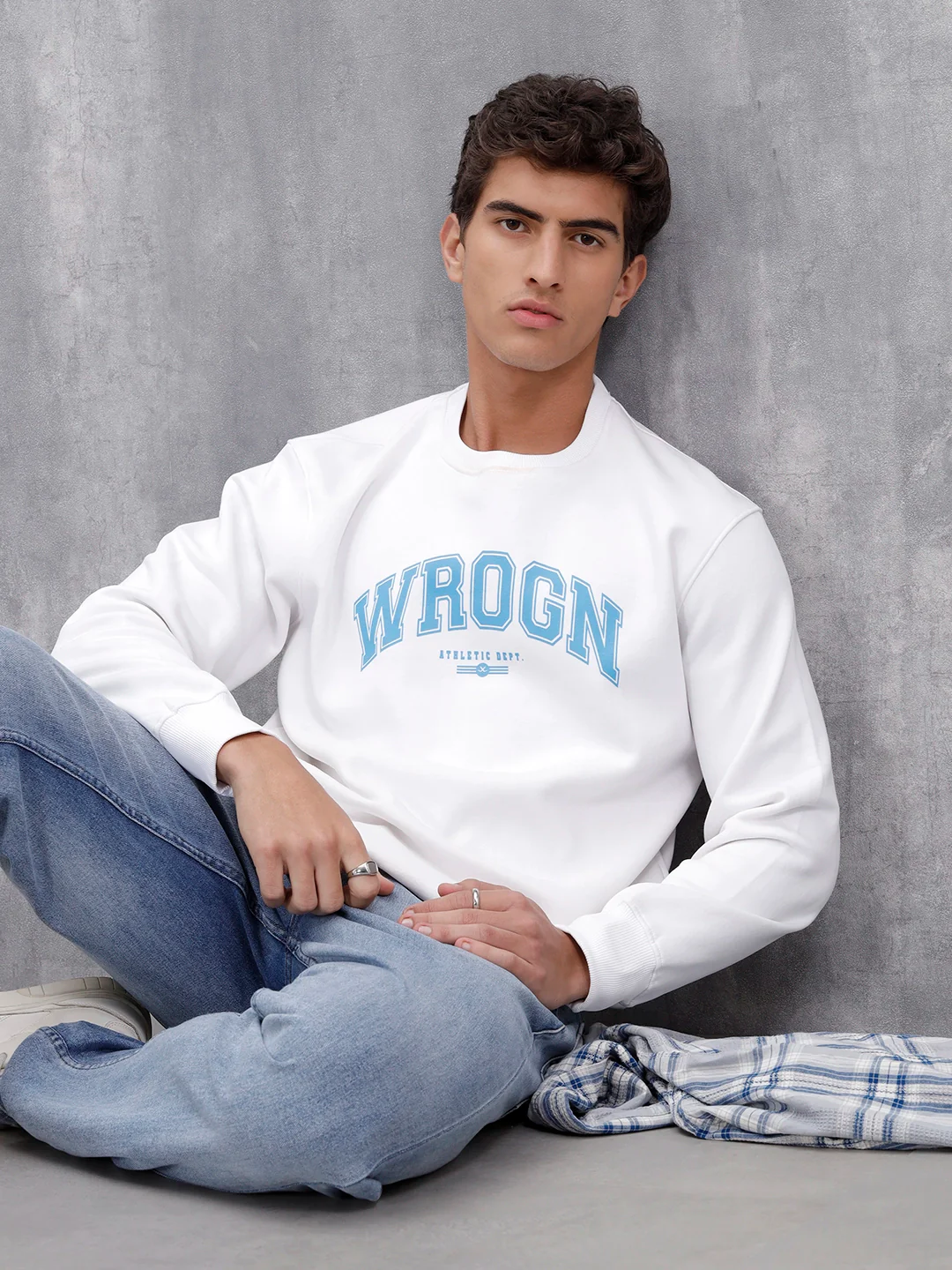 Wrogn Graphic Printed Comfort Fit Sweatshirt | Ecru Melange