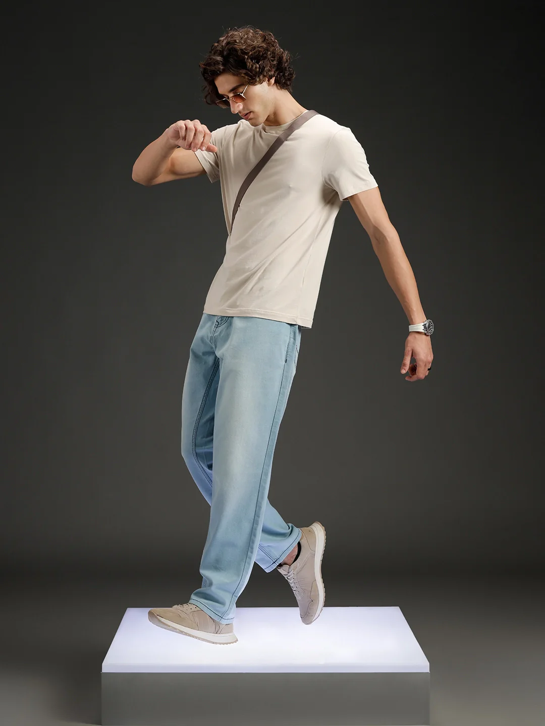 Wrogn Men's Casual Straight Fit Jeans with Contrast Stitch Detail | Light Blue - Image 2