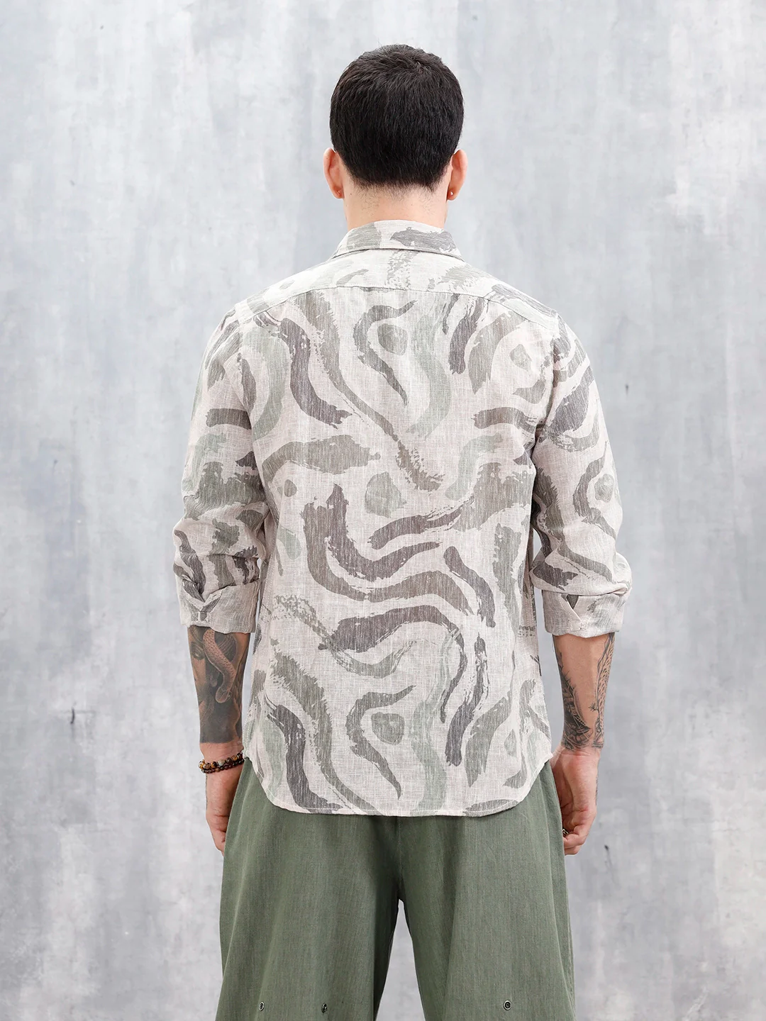 Wrogn Men's Printed Slim Fit Shirt | Light Green - Image 3