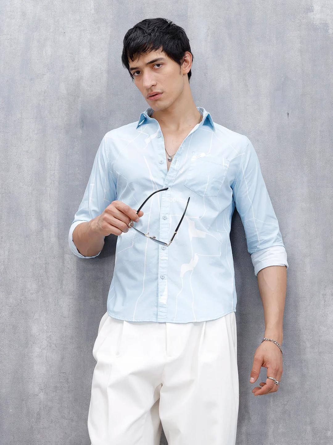 Wrogn Regular Fit Printed Casual Shirt | Blue